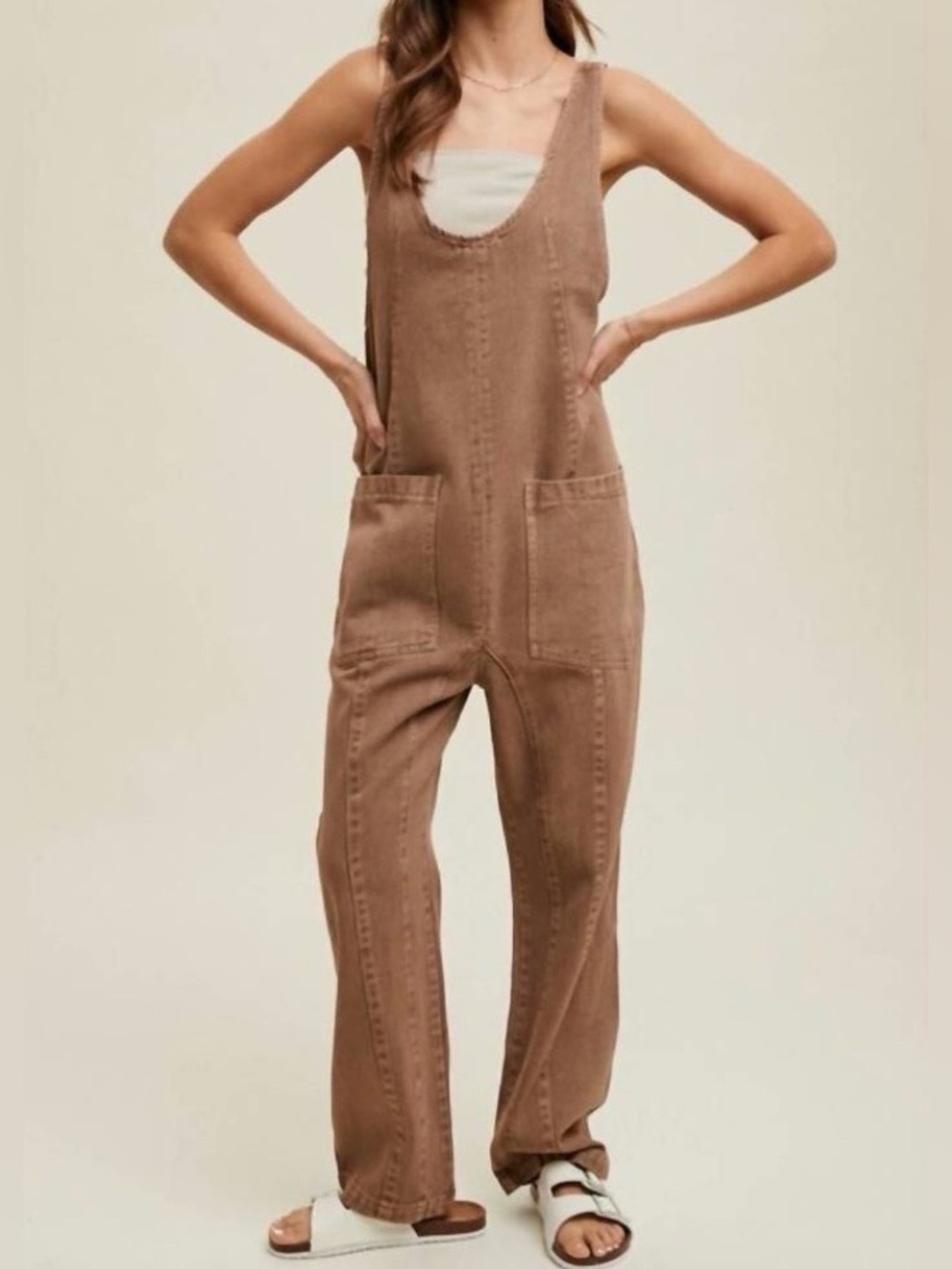 Wishlist Oversized Cream Denim Jumpsuit with Pockets - Picture 2 of 5